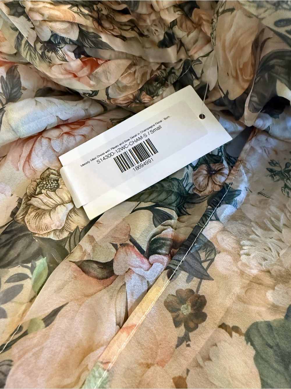 Floral Maxi Dress with Puff Sleeves - Cream & Green - Picture 6 of 8